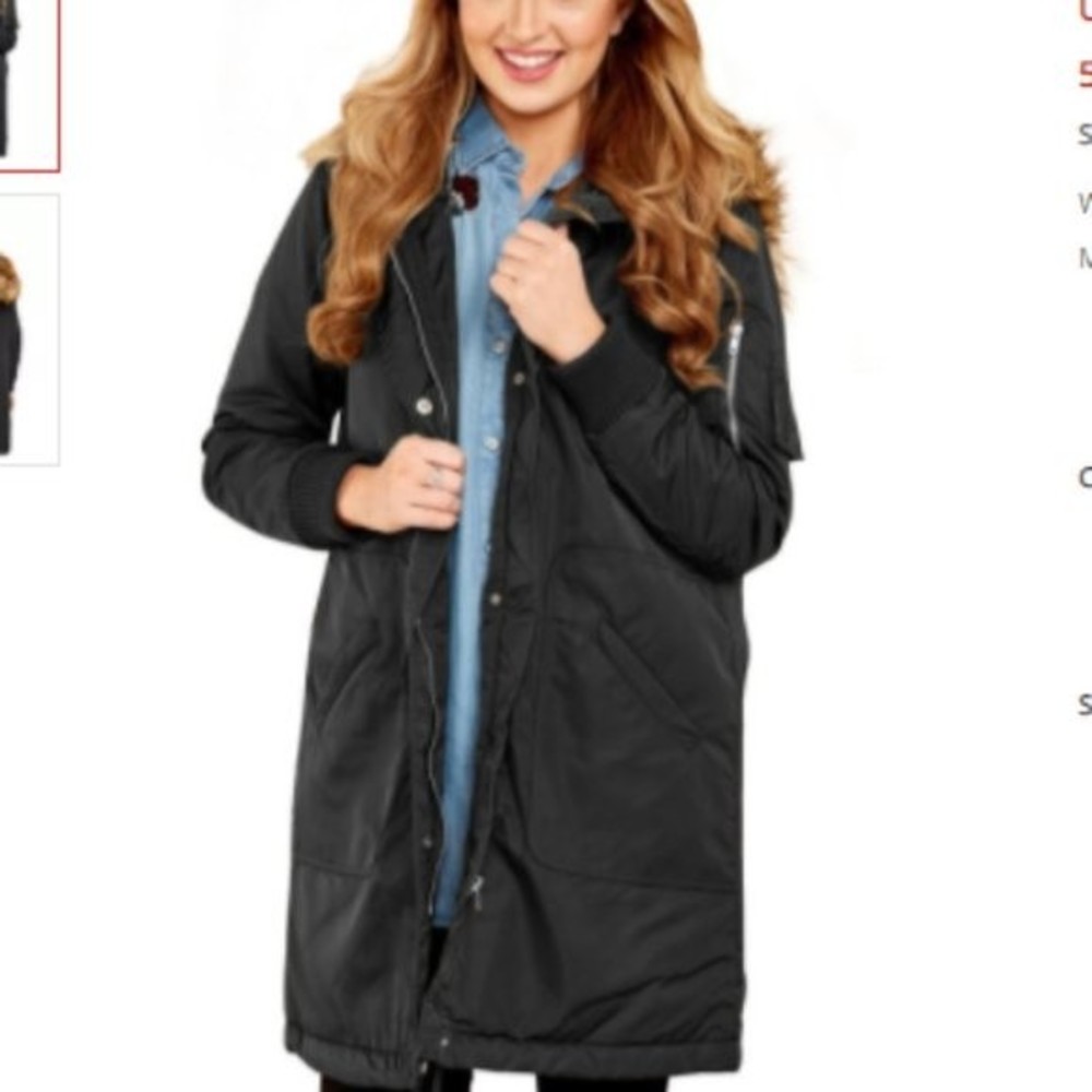 Black Fur Trim Hooded Longline Coat black parka